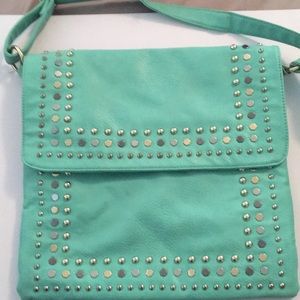 Turquoise Crossbody Bag with Silvertone Beading